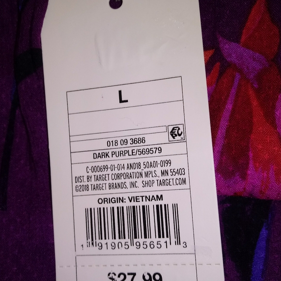 Purple Floral L/S Band Collar Midi Dress - Picture 13 of 14